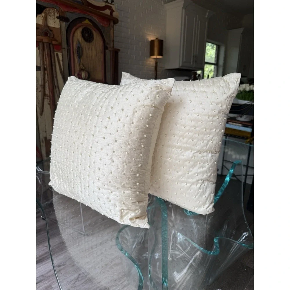 Pure Silk India Ink Pearl Throw Pillow Set of 2 Ivory Cream Bridal Baby Romantic